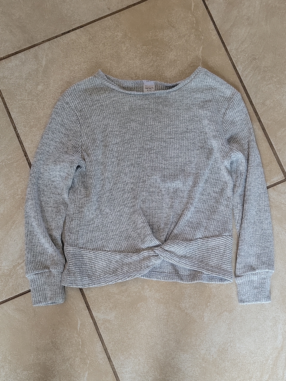Carter's Light Gray Ribbed Twist-Hem Crewneck Sweater